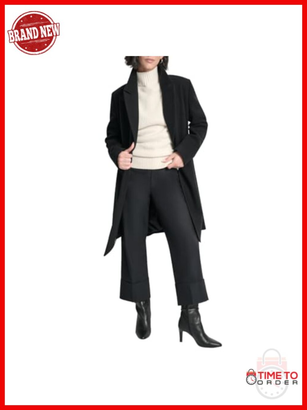 Faux Wool Walker-Length Double-Breasted Coat – Long Tailored Winter Jacket